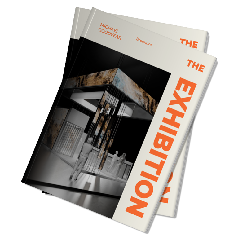 Two stacked brochures titled "The Exhibition" featuring a modern design.